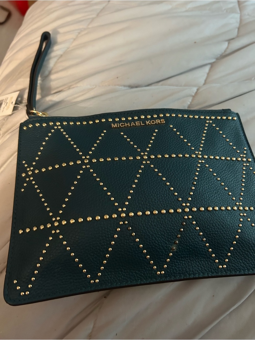 Michael Kors Emerald Green Studded Wristlet Clutch